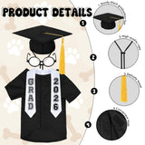 6 Pcs Dog Cat Graduation Cap and Gown Include 2026 Pet Graduation Gown Stole Puppy Grad Cap Lensless Glasses DIY Letter Stickers for Dogs Cats Holiday Costume Accessory (Black, Medium)