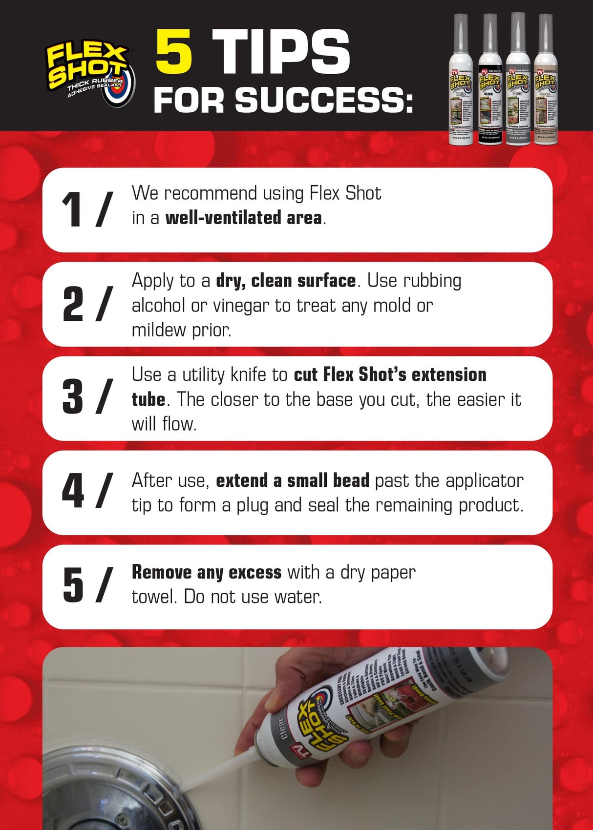 FLEX SHOT Rubber Adhesive Sealant Caulk, 8-oz, Clear
