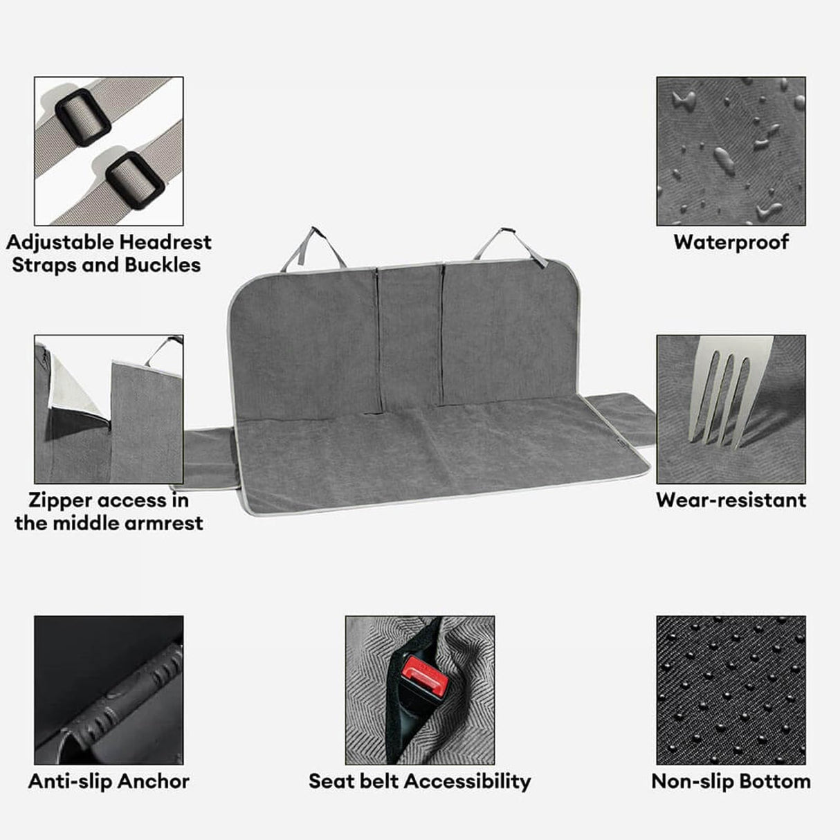 FUNNYFUZZY Chenille Dog Car Seat Cover for Pets, Waterproof Car Seat Protector with Nonslip Bottom, Scratchproof Soft Dog Seat Cover for Car, Truck and SUV, Front Seat(Grey, 17.7''W x 18.1''L×21.3"H)