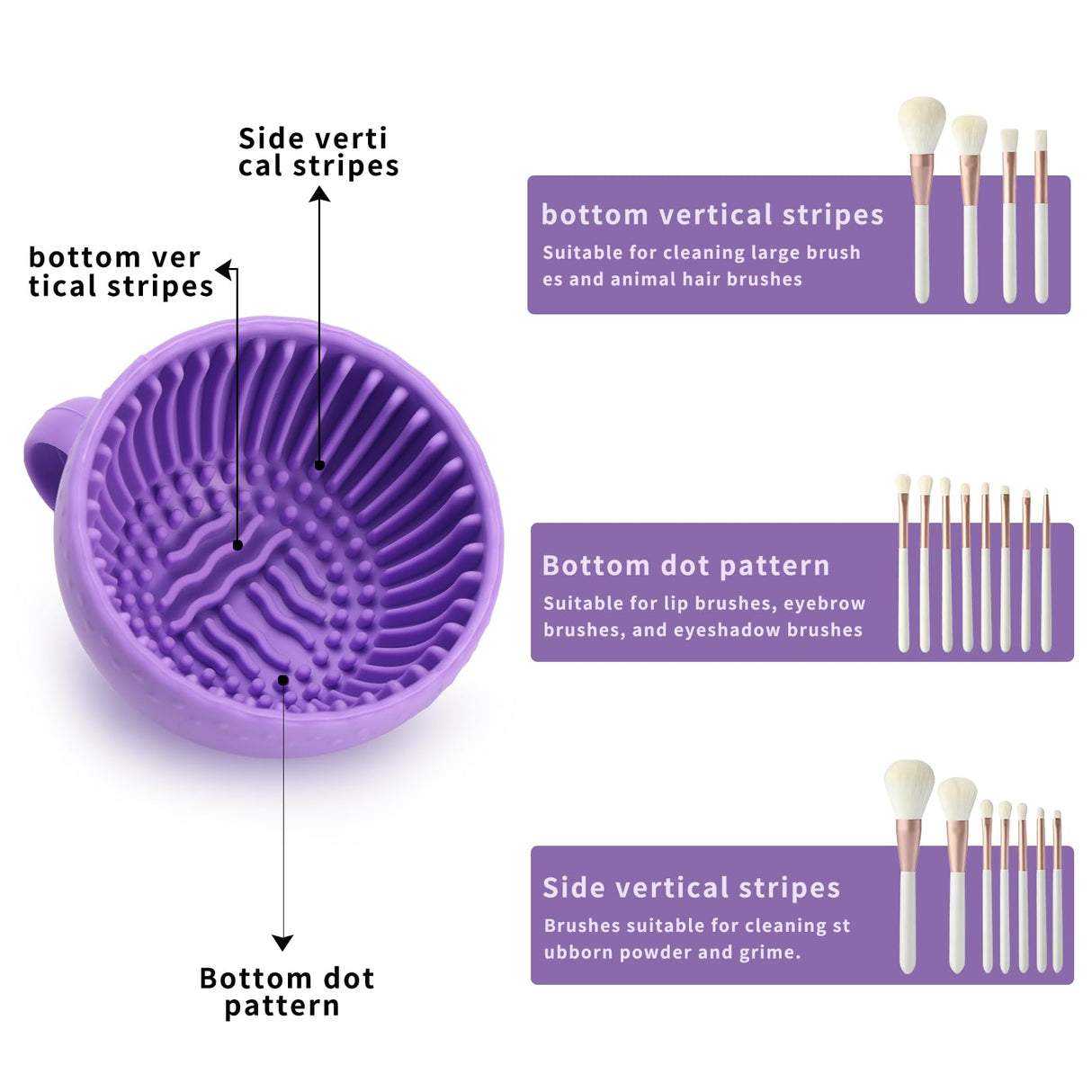 Silicone Makeup Brush Cleaner Bowl – Portable Cosmetic Brush Scrubber Mat & Washing Tool – Textured Cleaning Cup for Face & Eye Brushes – Manual Beauty Sponge Washer for Travel & Home(Purple)