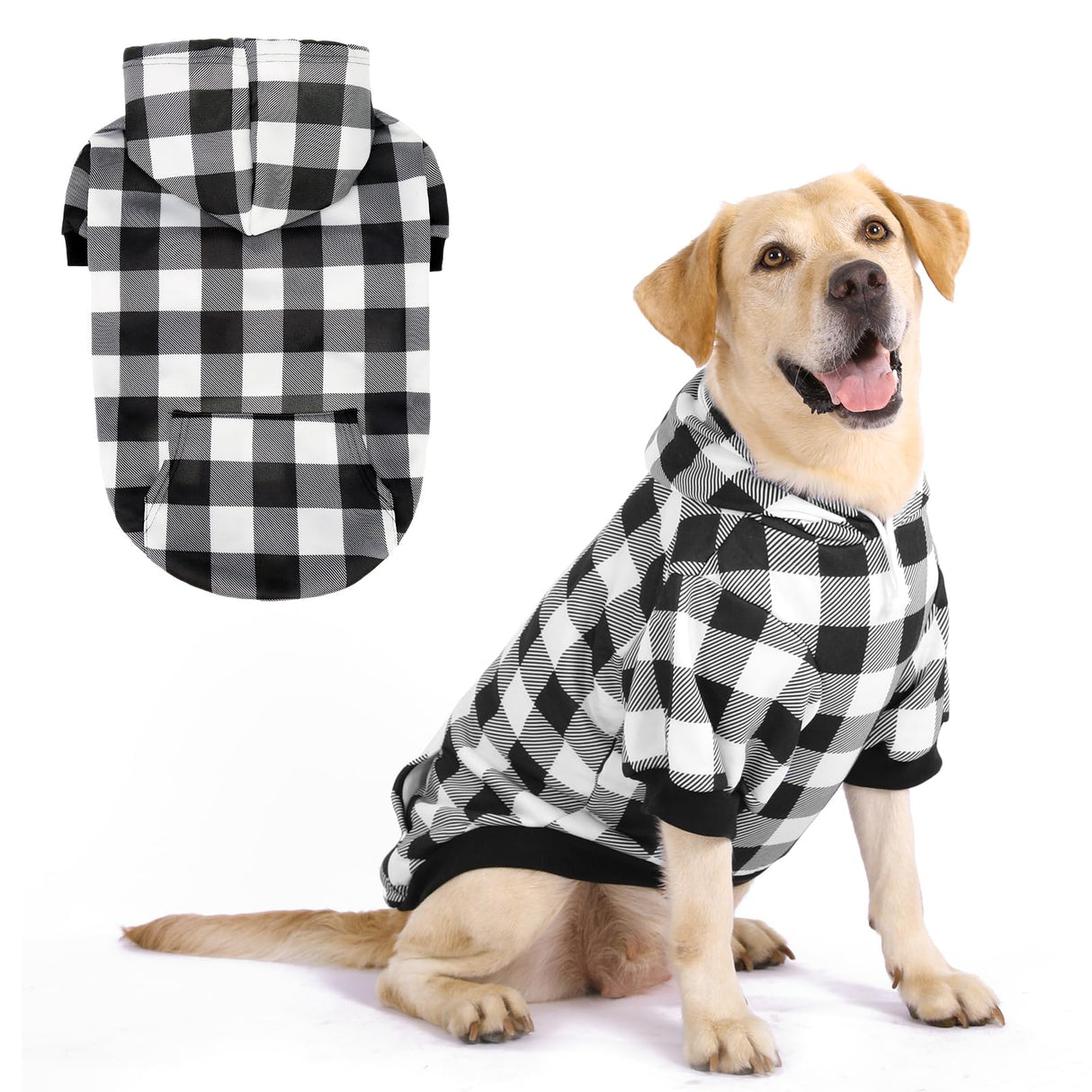KOOLTAIL Plaid Dog Hoodie Pet Clothes Sweater with Hat and Pocket for Small Medium Large Size Dogs, Soft Winter Warm Dog Cold Weather Coat, Fleece Fall Dog Hooded Sweatshirt for Puppy Cats, XL/XXL