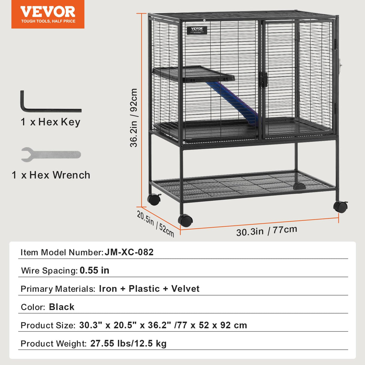 VEVOR 36" Rolling Metal Ferret Cage, Large 2-Tier Critter Nation Cage, Small Animal Cage with Ramps & Tray, Easy to Set up for Pet Mice, Hamster, Guinea Pig, Chinchilla, Squirrel, Hedgehogs, Bunny