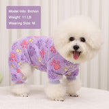 YIKEYO Dog Sweaters for Small Dogs, Dog Pajamas Winter Girl and Boy,Puppy 4 Legged Clothes Chihuahua Yorkie Teacup Jumpsuit Cute Feet Print(Purple, XXS)