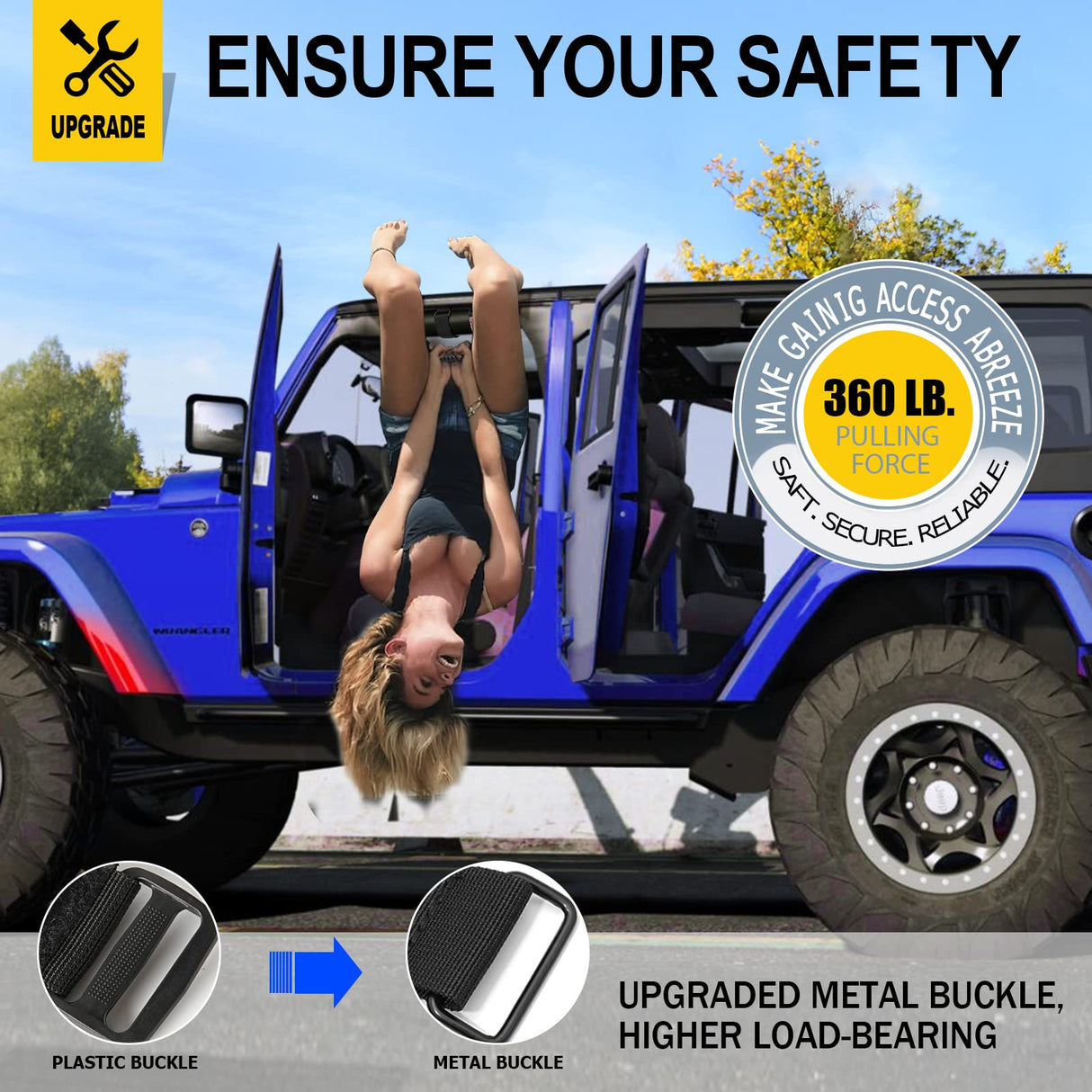 moveland Roll Bar Grab Handles with US Flag, 2 x Grip Handles for 1955-2023 Jeep Wrangler JL, JK, TJ, YJ & Jeep Gladiator Accessories - Upgrade Metal Buckle, Strong & Durable