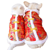BAMY New Year Dog Dragon Robe Costume Warm Cat Cheongsam Winter Pet Clothes Vest of The Tang Dynasty Christmas Coat for Cats Teddy Bichon Small Medium Dogs (XXL (Chest Circumference 24.4in))