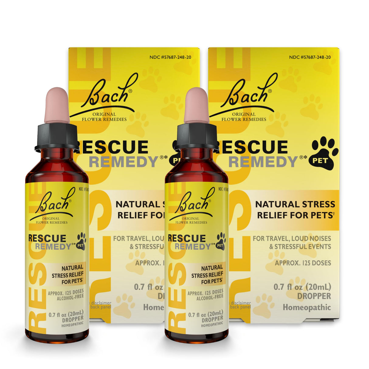 Rescue Remedy Pet Dropper - 20mL, Pack of 2 - Stress & Tension Support for Dogs & Cats with Bach Natural Flower Essences - Sedative-Free, Homeopathic Liquid Formula - For All Breeds, Ages & Weights