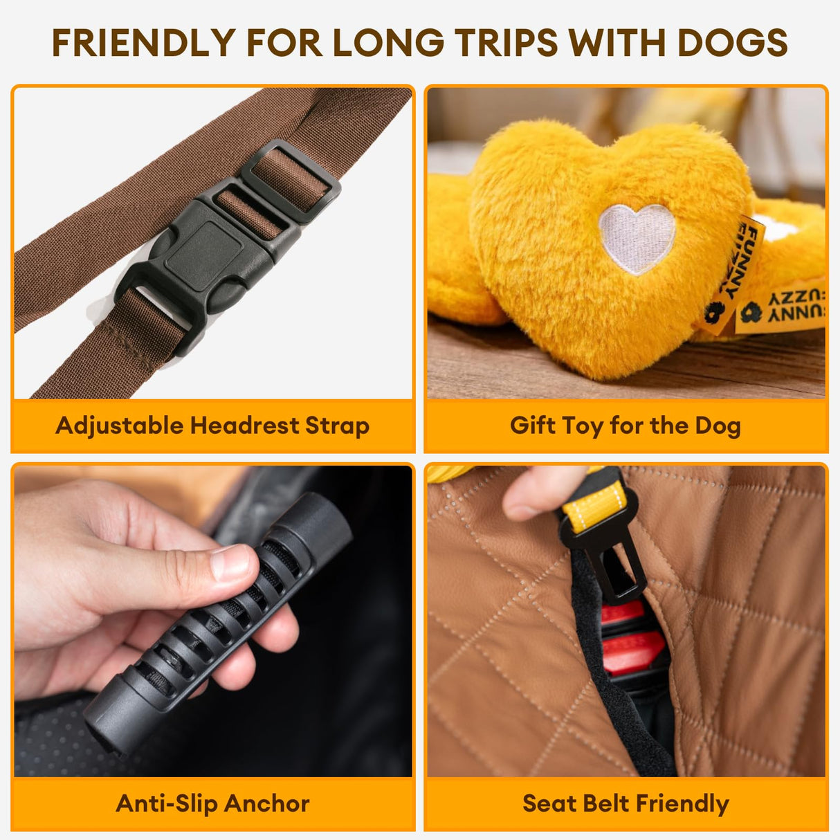 FUNNY FUZZY Dog Car Seat Cover, Back Seat Extender for Dogs - 420Lb Hard Bottom Waterproof Pet Car Seat Cover, 600D Heavy Duty Pet Hammock with Non-Slip Bottom for Cars, SUV, Trucks
