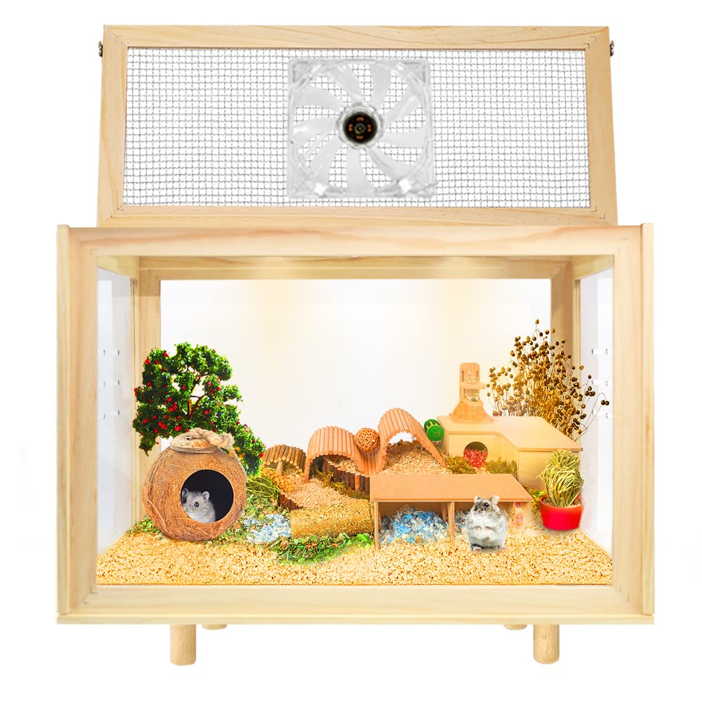 Large Hamster Cages - Wooden Hamster Mice and Rat Habitat with Ventilator Small Animal Cages for Rabbits, Guinea Pigs with Waterproof Bottom Plate