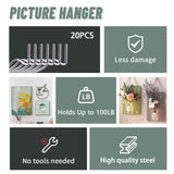 FURHUA 20pcs Super Hook Picture Hangers and Office Pack, Drywall Hooks for Hanging Pictures, Wall Hooks, Picture Hangers, Picture Hanging Kit，Hang Art, Clock, Shelves, Mirrors