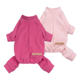 Fitwarm 2 Pack Lightweight Fleece Dog Pajamas, Warm Winter Clothes for Small Dogs Girl, Cozy Pet Onesie with Feet, Medium Violet Red, Light Pink, XXL