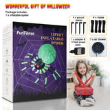 12FT Halloween Inflatables Spider Outdoor Decorations, Giant Blow Up Spider with Flame Lights & Red Glowing Eyes, Large Crawling Green Spider Props for Halloween Party Yard Garden Lawn Roof Decor