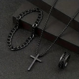 Alloy Cross Necklace Bracelet Ring Set of Three, Cross Pendant, Fashion Accessories, Suitable for Everyday Wear and Match