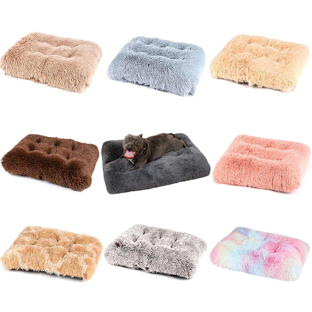 Liveinu Long Plush Calming Pet Bed Cuddler Pet Bed for Dogs and Cats Fluffy Faux Fur Dog Bed with Anti Slip Bottom Machine Washable Pet Sleep Bed Crate Mat Tie-Dye Brown L