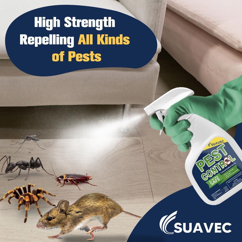 SUAVEC Pest Control Spray, Rodent Repellent, Peppermint Oil Spray for Mice Repellent, Repel Mouse, Roach, Ant, Spider, Mosquito, Moth & Other Pest, Indoor Rat Deterrent Spray, Home Mouse Away Safely