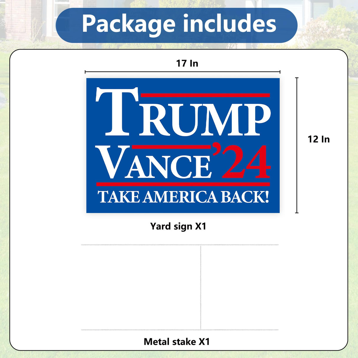 Probsin Trump Vance 2024 Yard Sign Double Sided 12" x 17" Trump Vance'24 Take America Back MAGA Signs Voted for Trump Vance Outdoor Decorations for Lawn, Garden, Window, Party Supplies (Blue)