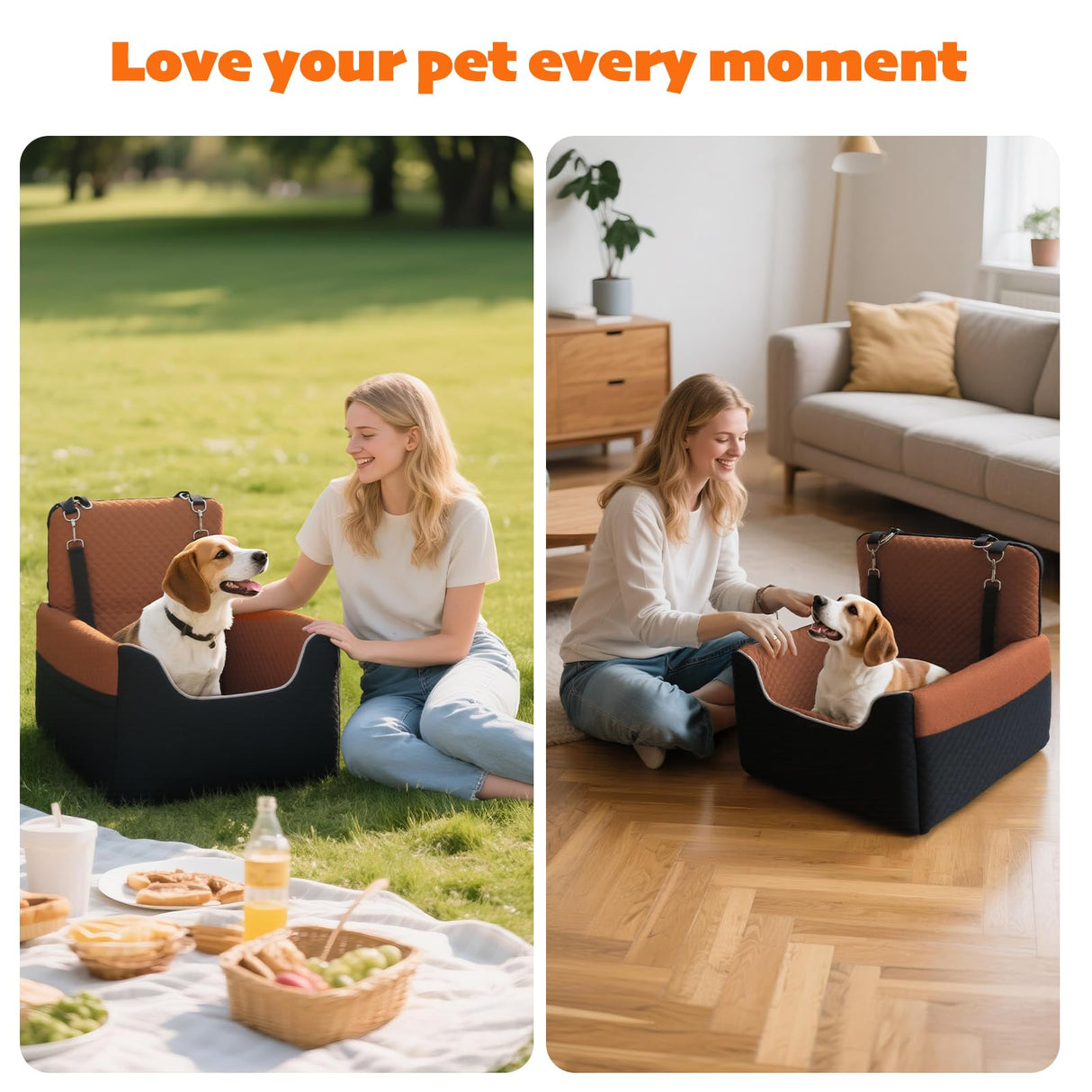 Dog Car Seat for Small/Medium Dogs Under 35lbs, Soft Booster Car Seat with Detachable Washable Cover and Cushion, Memory Foam Pet Car Seat with Safety Belt and Storage Pockets, Puppy Dog Car Bed