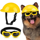 Frienda Dog Helmet and Goggles, UV Protection Doggy Sunglasses and 4 Inch Padded Puppy Motorcycle Helmet Adorable Dog Goggles with Adjustable Belt for Small Dogs Puppy Riding(Yellow,M)