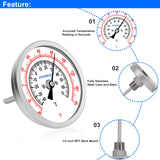 UHARBOUR Water Temperature Gauge, 3" Dial Fully StainlessSteel Water Temp Gauge, Water Thermometer with 2-1/2" Stainless Steel Stem, -40 to 160°F, 1/2" NPT Back Mount