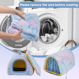 Avont 2 Pack Guinea Pig Hideout Bed and Tunnel Toys Set with Curtain, Washable Soft Plush Bunny Hideaway House Tube Cage Accessories for Small Animal Pet, Rabbits Chinchilla Hamster Ferret Rat -Blue