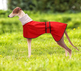 Greyhound Whippet Raincoat Waterproof with Reflective Stripe high Neck fit for Italian Greyhounds Whippets Long Back Breeds - Red - M