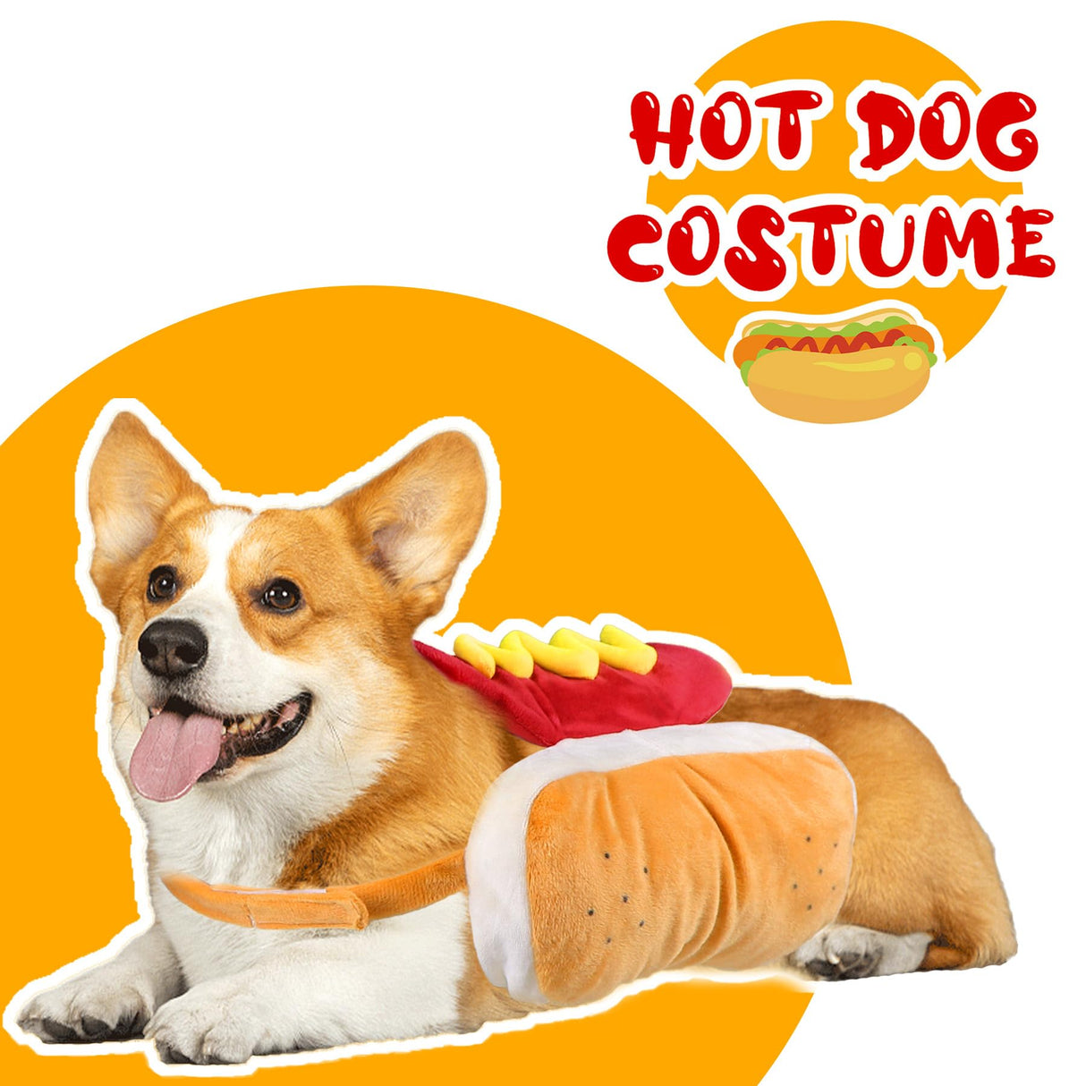 GOYOSWA Dog Hot Dog Costume, Dog Halloween Costumes Funny Pet Hot Dog Costume for XS Small Medium Dogs Cats Pets (Large)