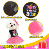 MuYaoPet Dog 80s Outfits Dress with Hair Bow and Necklace,I Love 80S Halloween Pet Disco Costume for Small Medium Dogs Girl,Summer Cat Puppy Dress Tutu Skirt,M