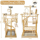 LIMIO Bird Playground - Natural Wood Parrot Playstand with Perches, Bird Play Gym & Accessories, Removable Tray & 4 Stainless Steel Cups