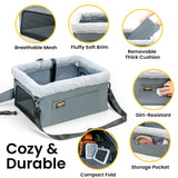 Conlun Dog Car Seat Booster for Small Pet Under 20lbs, Portable Travel Puppy Car Seat with Internal Steel Frame, Comfort Cushion & Storage Pockets, Adjustable Straps Fit Most Cars, Grey