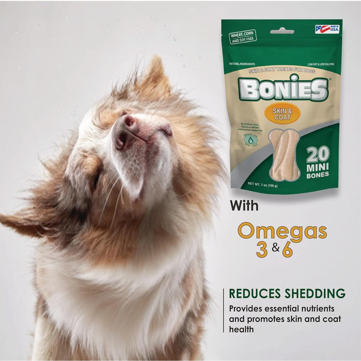 Bonies Natural Skin & Coat Formula Large-Sized Single Bone - Promote Silky Coat & Healthy Skin, Healthy Teeth & Fresh Breath, Low Calories - Chicken Flavor, [Large Dogs], 72 Bones