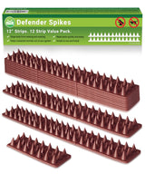 DE-BIRD Defender Spikes, Bird Deterrent & Cat Repellent Outdoor to Keep Cats Away, Easy-Install Plastic Bird Spikes Anti Theft Strips, 12pk [12 Foot]