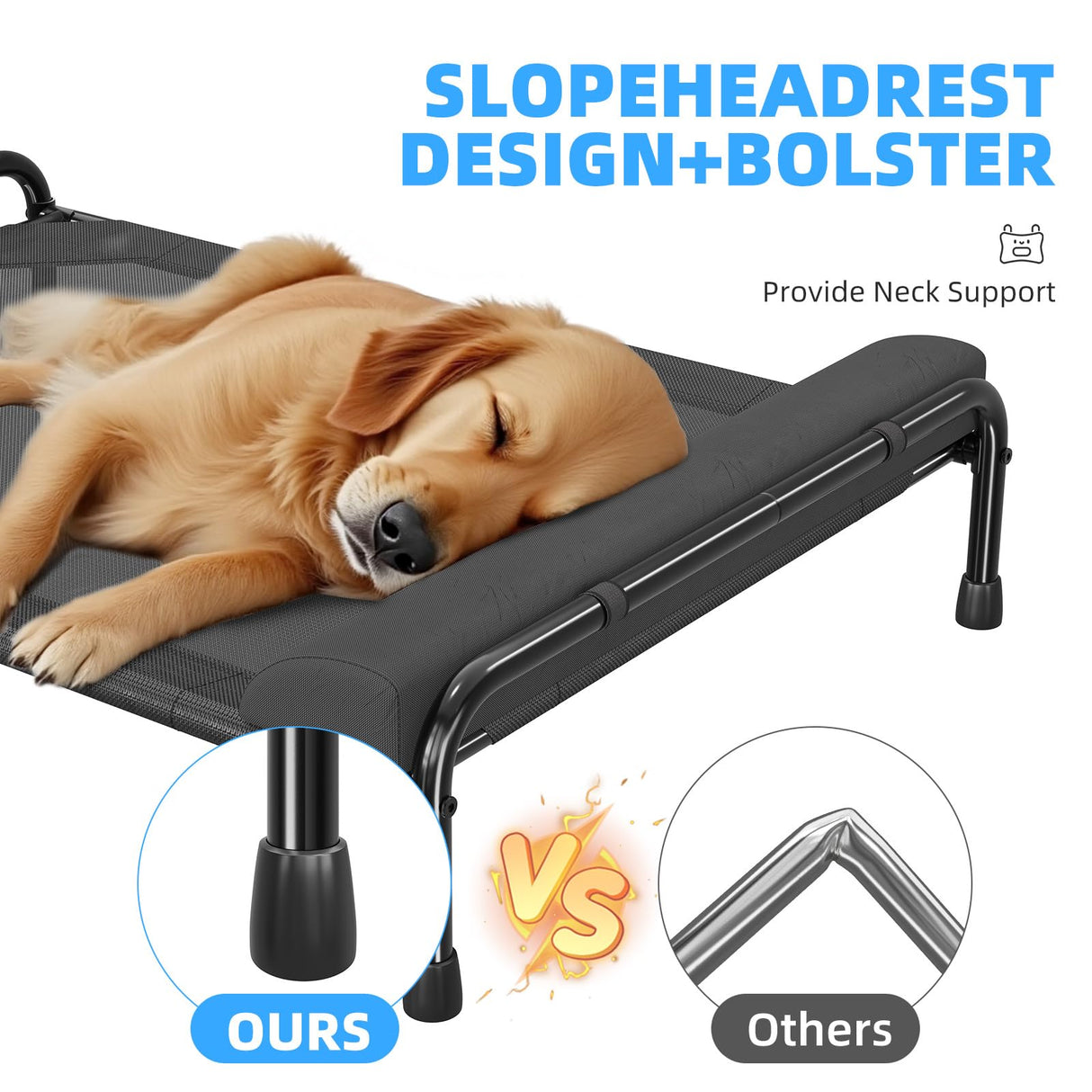 Simple Trending Elevated Dog Bed for Large Dogs, Cooling Raised Pet Cot with Bolster, Breathable Outdoor Couch Bed, 44.5" x 31", Black