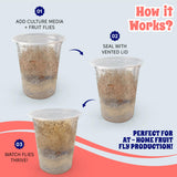 Snout and Shell Deli Cups with Fabric Vented Lids, 10 Pack - Secure Fruit Fly & Insect Cultures, Prevent Escapes & Contaminants, Easy Fruit Fly Media Preparation, Hot Liquid Safe