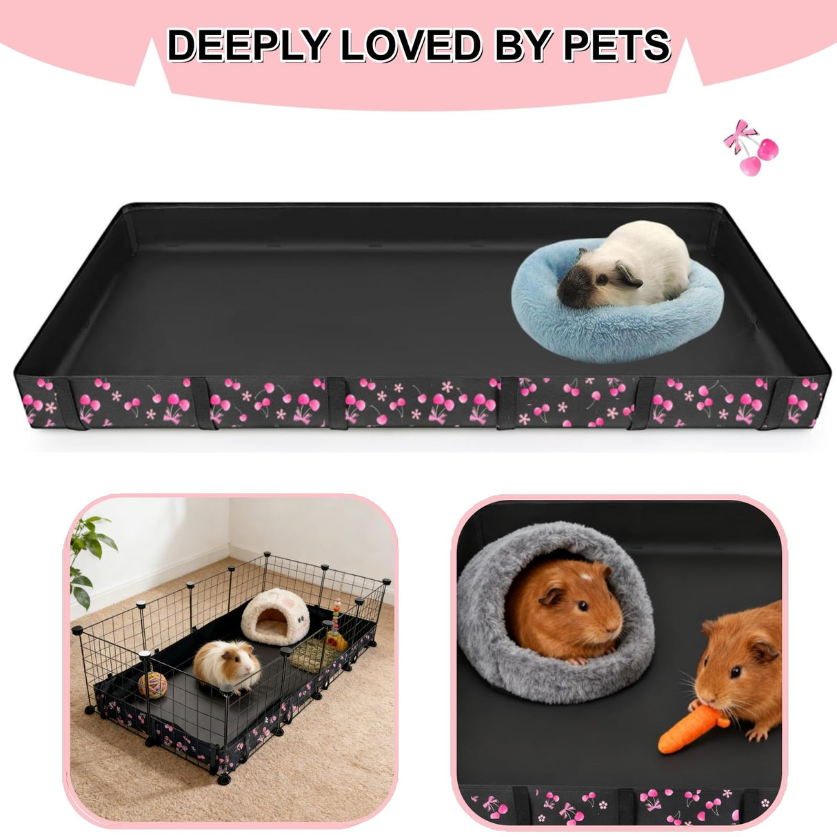 DZWLKJ Guinea Pig Cage Liner,Washable Tarp Bottom Base,Cherry Graphic,24"x48", Reusable for Rabbit, Chinchilla, Hedgehog, Ferret & Other Small Animals.