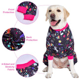 LovinPet Large Dog Pajamas Pitbull PJS: Wound Care/Post Surgery Dog Clothes, Onesies for Dogs, Unicorn Rainbows Black Print, Lightweight Stretchy Knit Pullover Pitbull Jammies, Pet PJ's/L