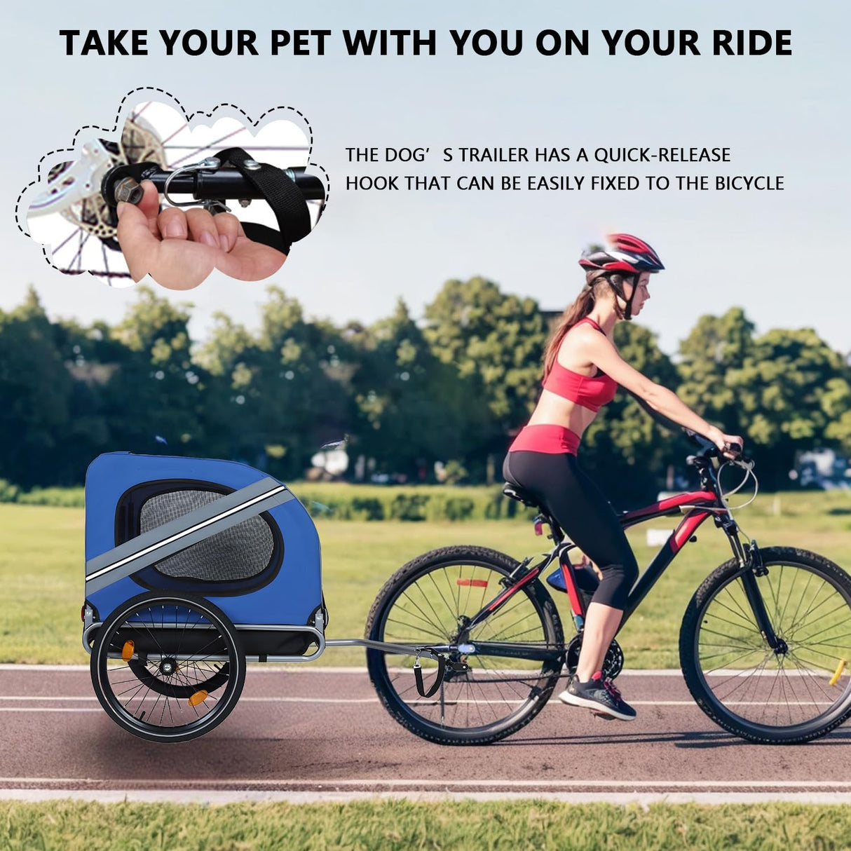 Large Dog Trailer for Bike, Folding Bike Trailer for Dogs with 18.9" Wheels, 120LB Capacity All-Terrain Pet Carrier, Universal Bicycle Coupler (Blue+Grey)