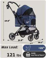 797Audio Dog Stroller for Small Medium Dogs, Pet Stroller for Cats Puppy Up to 121lbs,Foldable,One Click Folding,4 Wheel Shock Absorption,Adjustable Canopy with Sun Shades,Removable Washable Pad(Blue)