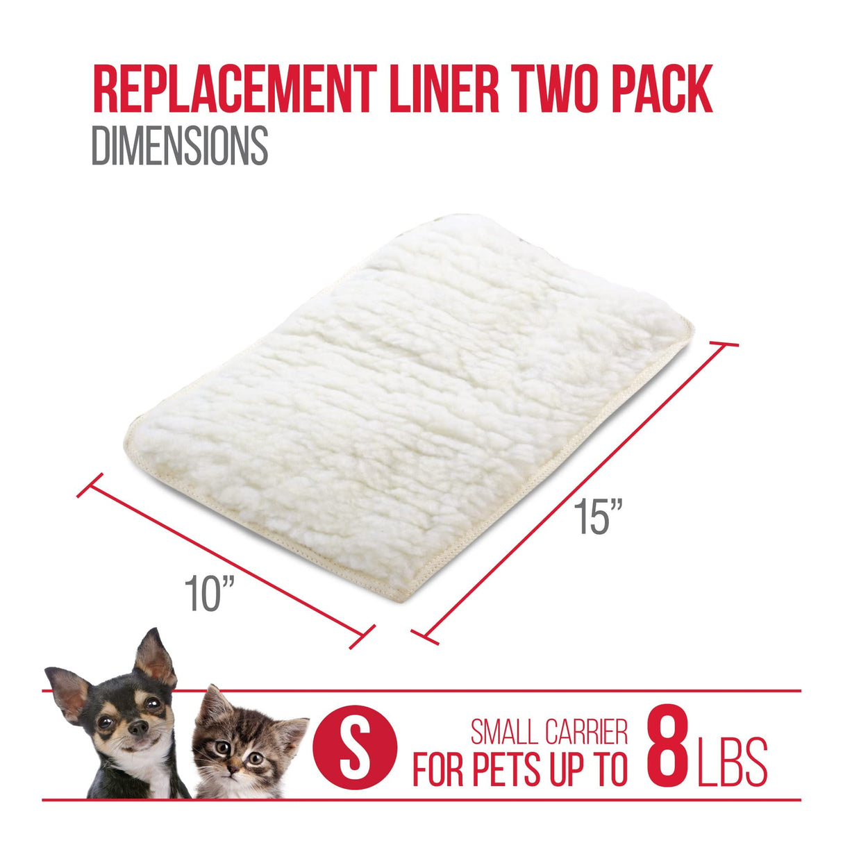 Sherpa Replacement Liners for Travel Pet Carriers - Soft Absorbent Dog Kennel Pad with Waterproof Backing, Machine Washable Dog Crate Pads, 14.5x9.75in - 2 Pack, White, Small
