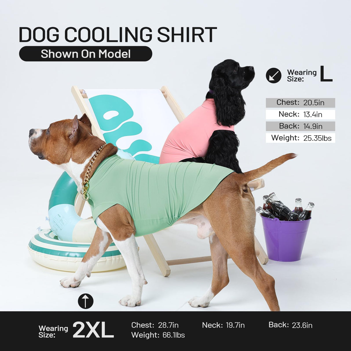 OUOBOB 2-Pack Dog Shirts, Breathable Dog Cooling Vest, Sleeveless Summer Tank Tops, Lightweight Stretchy Vest for Medium Large Extra Large Dogs - (Pink Green) M