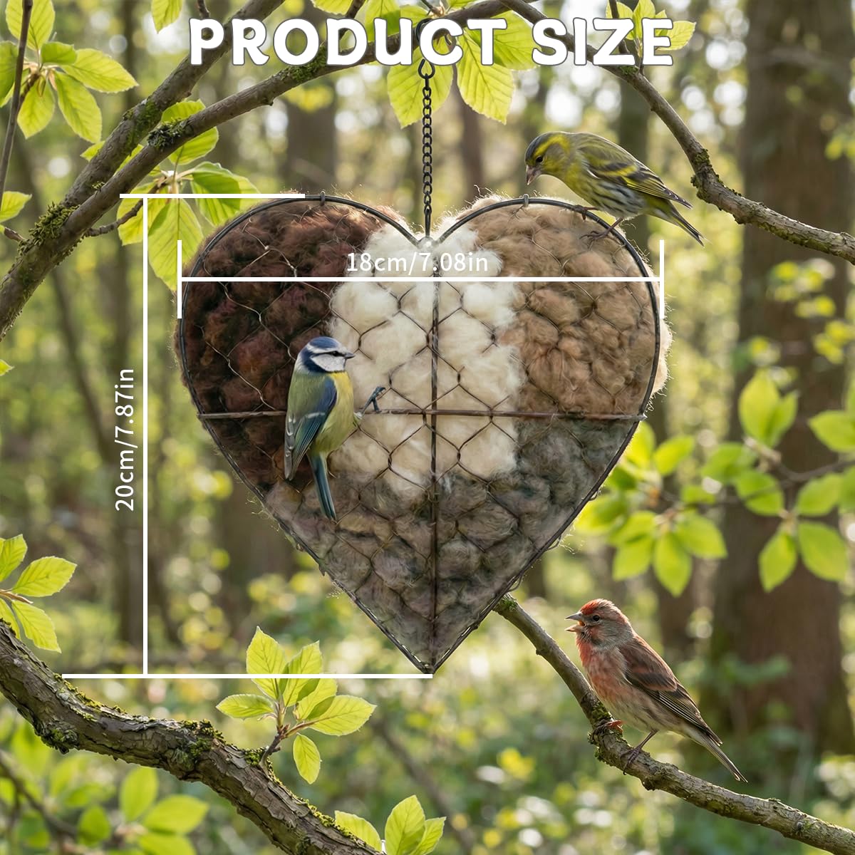 Handmade Alpaca Fiber Bird Nesting Heart - Refillable Natural Nesting Material for Wild Birds, Hummingbirds, Chickadees - Cozy Garden Decor Gift for Bird Lovers