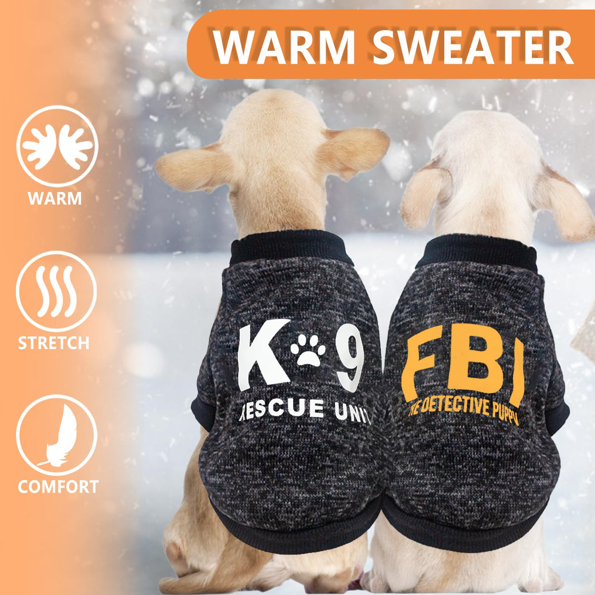 2 Pack Chihuahua Sweater Dog Sweaters for Small Dog Boy Black Fleece Sweater Chihuahua Clothes Pattern Puppy Clothes Fall Winter Pet Clothing Medium