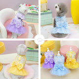 PAIDEFUL Dog Dress,Luxury Bow Princess Tutu Dresses for Girl Dogs Cute Fashion Mesh Pet Skirt with Sequins Flower Cat Puppy Clothes Wedding Party Outfits Chihuahua Apparel Button up D-Ring,Yellow,XL