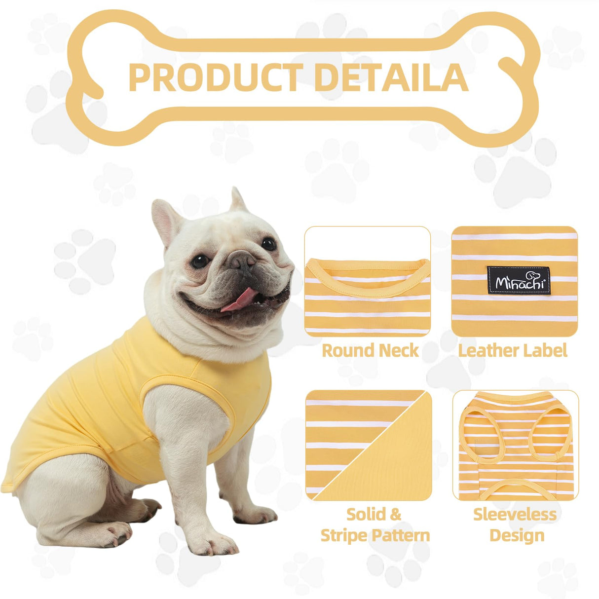 MIHACHI Dog Shirts Cotton Striped T-Shirt, Summer Pet Clothes for Small Dogs, 2-Pack Soft Puppy Apparel Cat Tee, Sleeveless Lightweight, Quick Dry, Breathable,Stretchy, Yellow M
