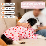 Pupsooft Recovery Suit for Dogs Full Zipper, Four-Legged Onesie Dog Recovery Suit After Surgery Cute Soft Bodysuit Cone Alternative Male Female Neuter Anti Licking Wounds (Pink Strawberry, Large)