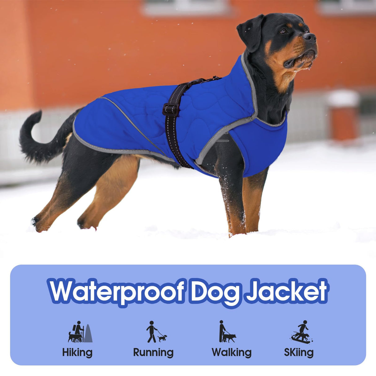 IDOMIK Dog Winter Jacket, Adjustable Waterproof Dog Warm Coat with Fleece Lining, Turtleneck Windproof Cold Weather Coats for Winter, Reflective Warm Snow Jacket for Chihuahua Yorkshire,Blue,XS