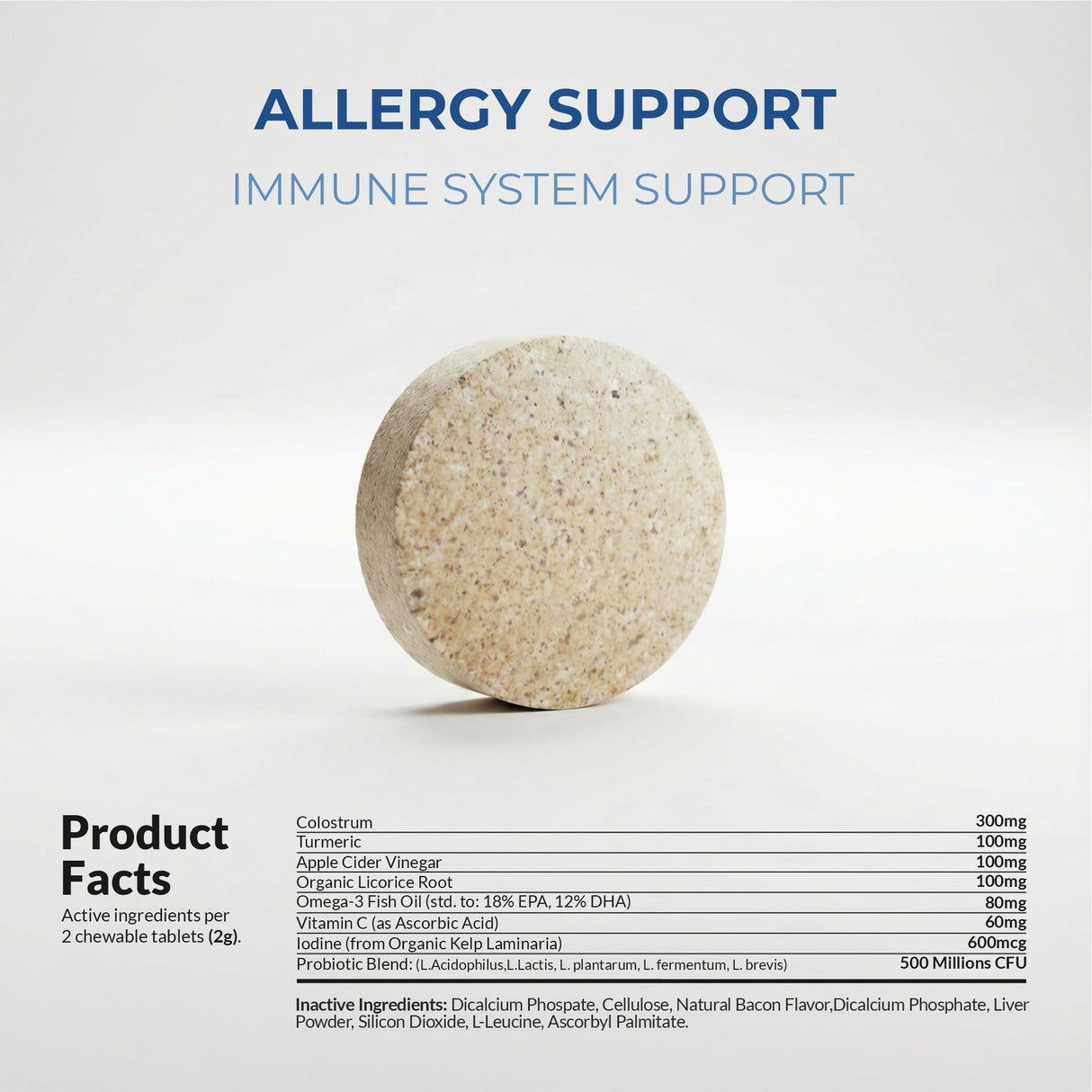 Allergy Support for Dogs - with Vitamin C, Omega 3 and Colostrum - Itch Relief, Allergy Relief for Dogs, Skin Soother - with Probiotics for Immune System Health (Chewable Tablets)