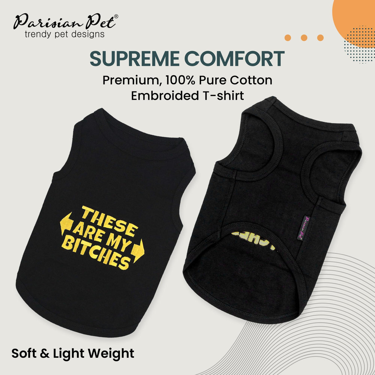 Parisian Pet Dog Shirt – 100% Cotton My Bitches Shirts for Large Dogs – Black Sleeveless Puppy Clothes – Lightweight and Breathable Boy Dog Clothes – Summer Pet Apparel - Stretchable Tshirts for Dogs