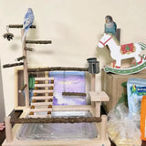 GOVNPJ Bird Playground with Feeder Cups, Wooden Parrot Play Stand for Cockatiel, Parakeet