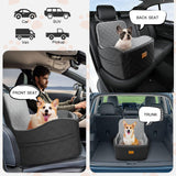 Dog Car Seat for Small/Medium Dogs Under 35lbs, Detachable & Washable Elevated Pet Travel Bed, 2 Storage Pockets & Safety Belt, Anti-Slip Base, Dog Booster Car Seat with Seamless Bottom Design