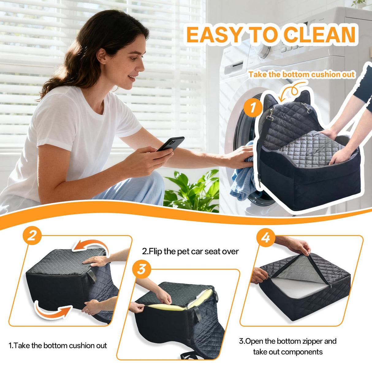 Dog Car Seat for Small Medium Sized Dog, Booster Car Seat with Elevated Memory Foam, Storage Pocket & Safety Belts, Detachable Washable Puppy Carrier Pet Travel Accessories