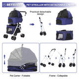 BETSOCCI Double Dog Stroller with 2 Detachable Carrier, Portable Pet Stroller for Small Dogs & Cats Folding Lightweight Puppy Travel Carriage, 4 Wheels, Blue